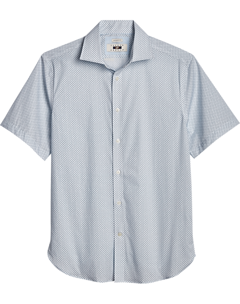 Joseph Abboud Modern Fit Short Sleeve Sport Shirt, Teal Micro Paisley
