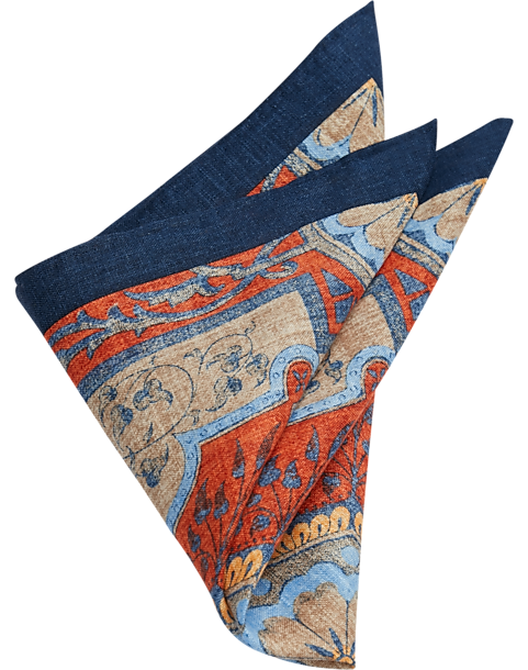 Joseph Abboud Linen Pocket Square, Navy & Rust Fresco