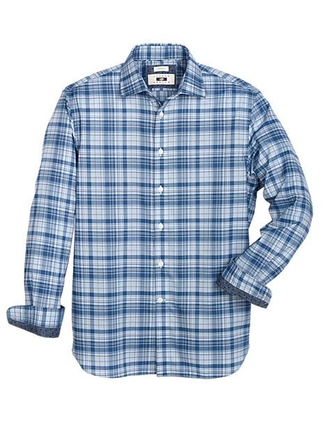  Joseph Abboud Modern Fit Spread Collar Sport Shirt, Blue Plaid