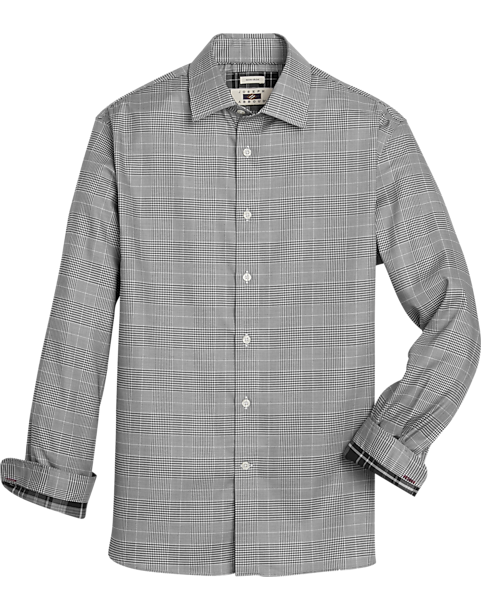  Joseph Abboud Modern Fit Sport Shirt, Black & White Glen Plaid