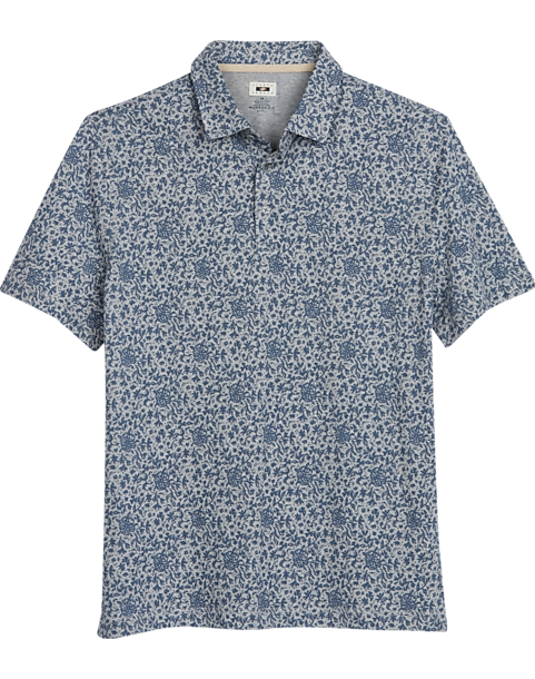  Joseph Abboud Modern Fit Short Sleeve Polo Shirt, Gray & Blue Floral