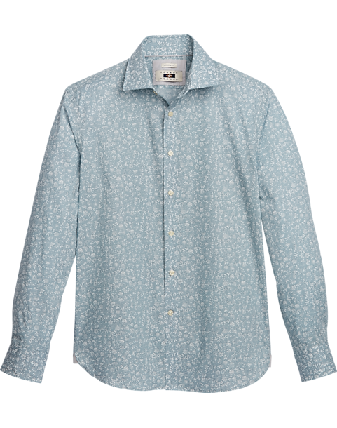  Joseph Abboud Modern Fit Sport Shirt, Teal Fossil Leaf