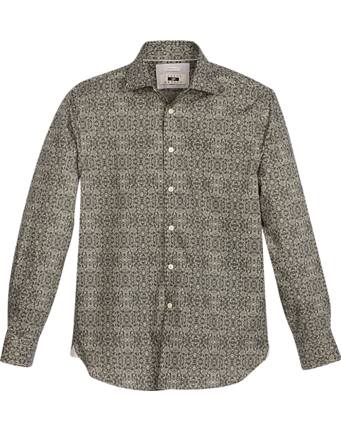  Joseph Abboud Modern Fit Spread Collar Sport Shirt, Olive Brocade