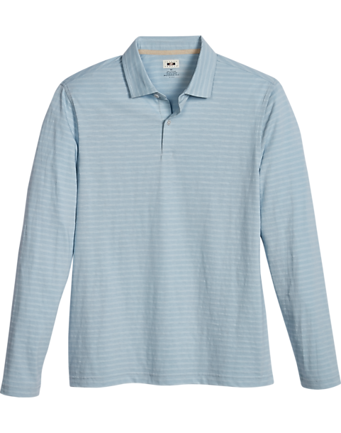  Joseph Abboud Modern Fit Long Sleeve Polo Shirt, Light Blue Slub Stripe