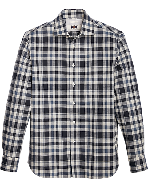  Joseph Abboud Modern Fit Slub Sport Shirt, Navy Plaid