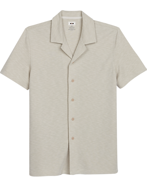  Joseph Abboud Modern Fit Short Sleeve Camp Shirt, Tan