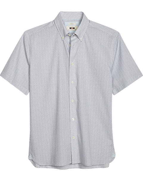  Joseph Abboud Modern Fit Short Sleeve Sport Shirt, White & Burgundy Paisley Dot