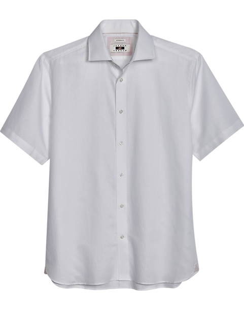  Joseph Abboud Modern Fit Short Sleeve Linen-Blend Sport Shirt, White