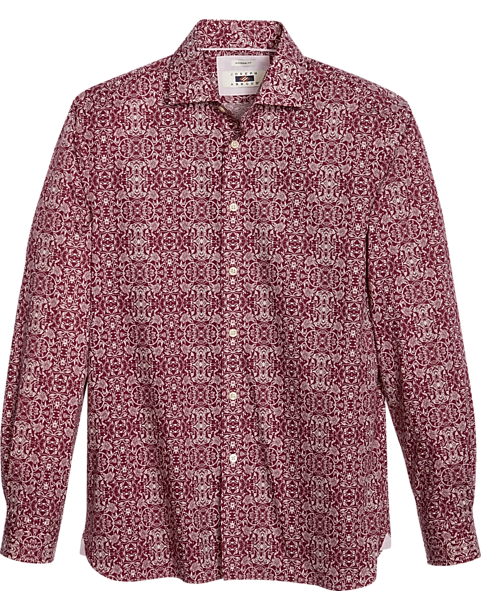  Joseph Abboud Modern Fit Sport Shirt, Burgundy Brocade
