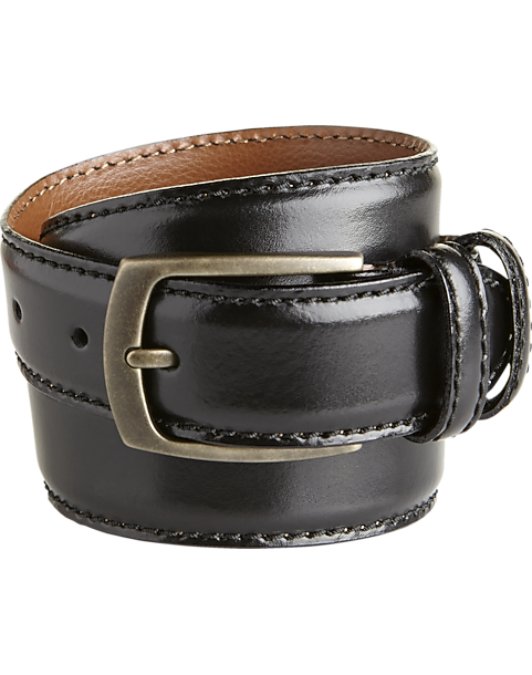  Joseph Abboud Double-Loop Edge Stitch Dress Belt, Black