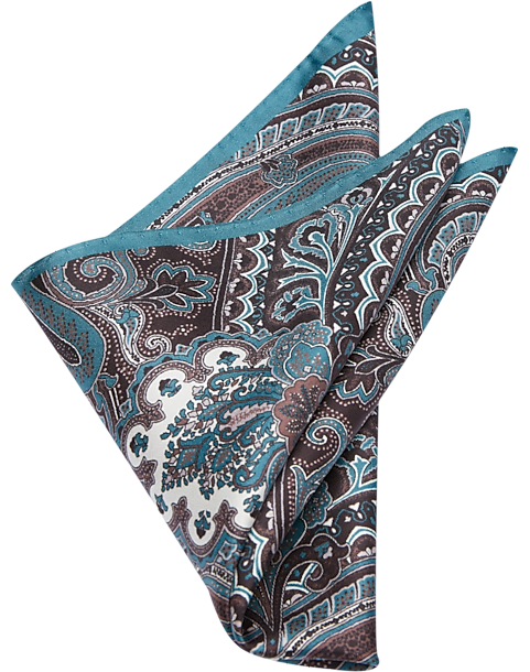  Joseph Abboud Pocket Square, Teal & Brown Paisley