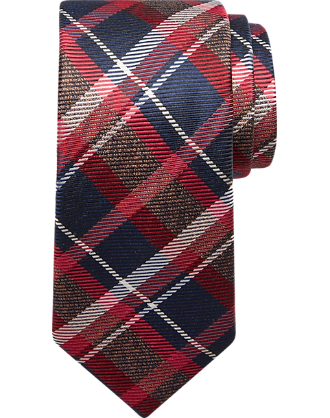  Joseph Abboud Narrow Tie, Navy & Red Plaid