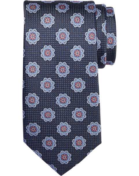  Joseph Abboud Narrow Silk Tie, Charcoal Medallion