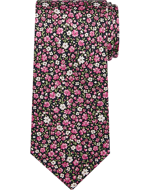  Joseph Abboud Narrow Tie, Navy & Pink Floral