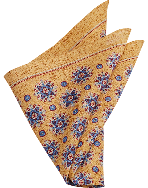  Joseph Abboud Linen Pocket Square, Gold & Blue Medallion