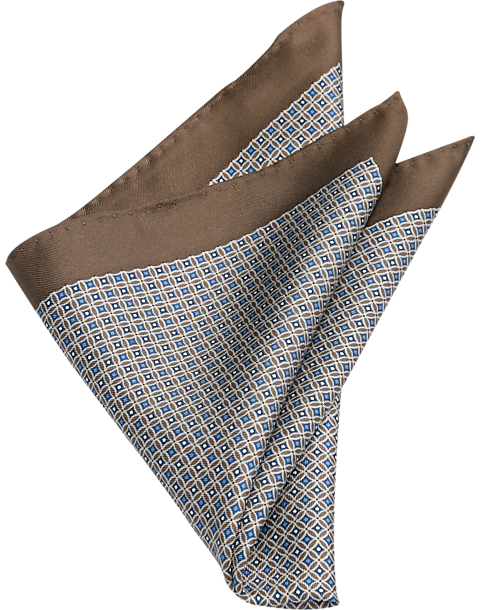  Joseph Abboud Pocket Square, Taupe Geo Check