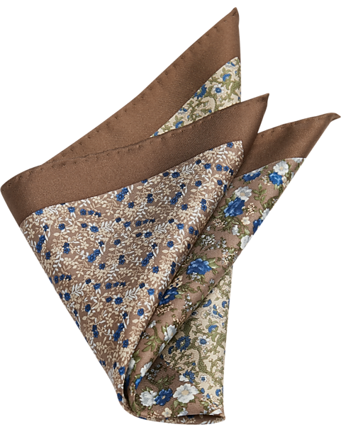  Joseph Abboud Silk Pocket Square, Taupe Multi Pattern Floral