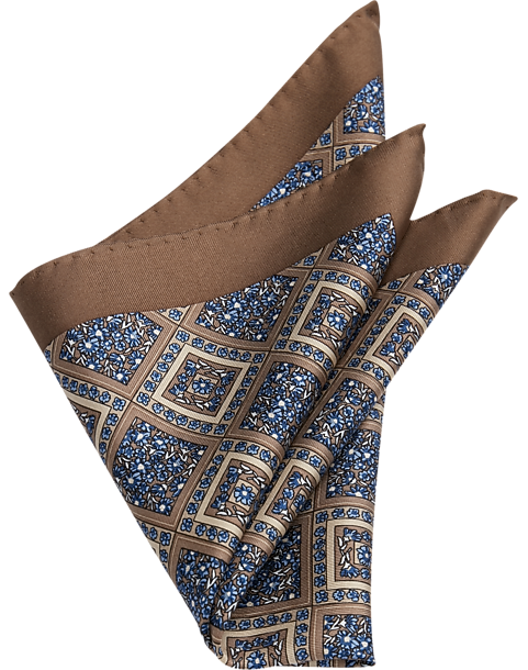  Joseph Abboud Silk Pocket Square, Taupe Square Medallion