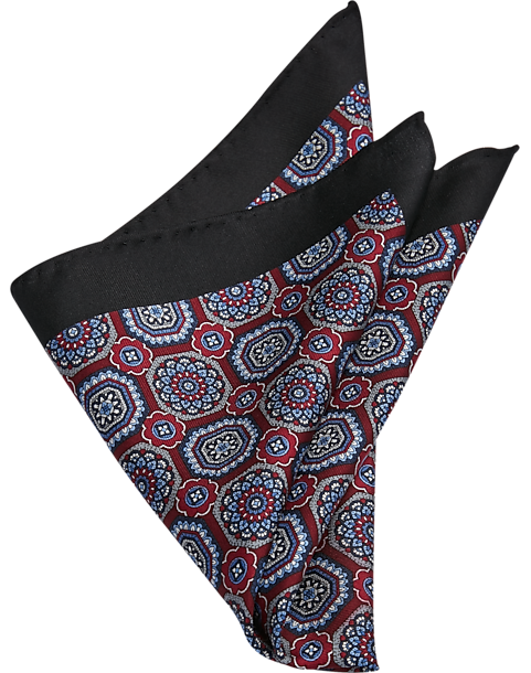  Joseph Abboud Silk Pocket Square, Black & Burgundy Medallion