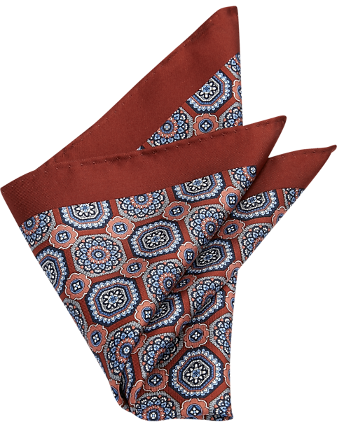  Joseph Abboud Silk Pocket Square, Rust Medallion