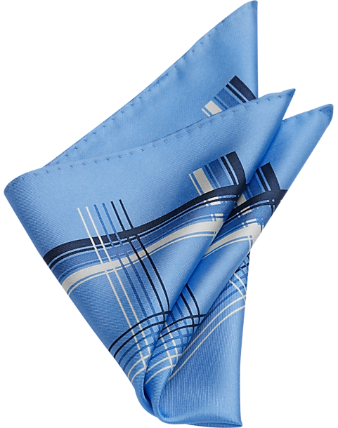  Joseph Abboud Silk Pocket Square, Blue Modern Grid