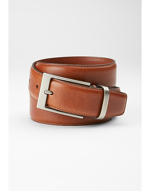  Joseph Abboud Feather Edge Stitched Leather Belt, Cognac