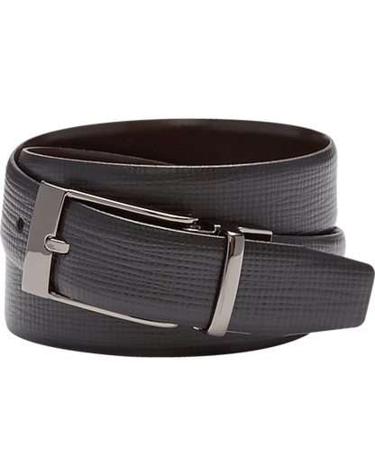  Joseph Abboud Feather Edge Reversible Textured Leather Belt, Black