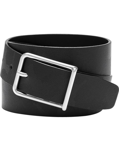 Joseph Abboud Leather Casual Belt, Black Abstract Geo