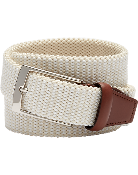  Joseph Abboud Woven Casual Belt, Ivory & White Diamond Check