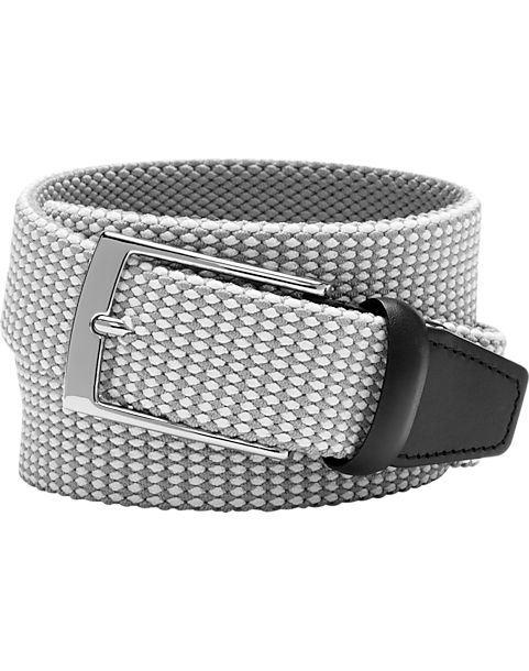  Joseph Abboud Woven Casual Belt, Gray & White Diamond Check